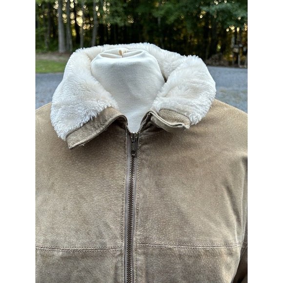 Colebrook Leather Jacket Mens Med Tan Suede Shearling Field Farm Vtg Distressed - Picture 2 of 16